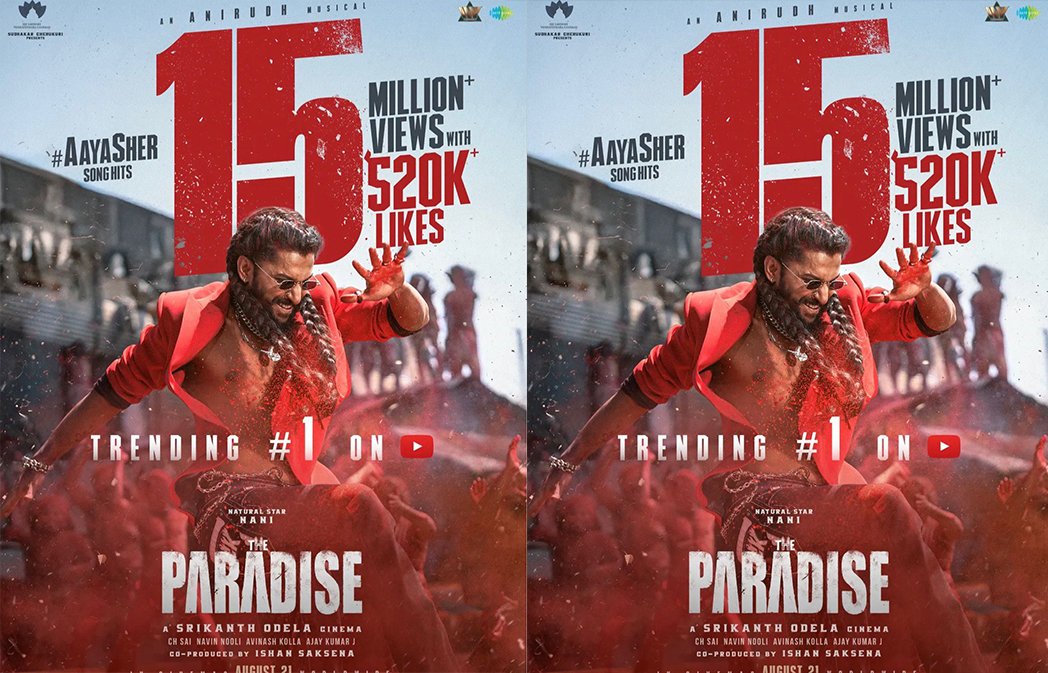 Aaya Sher Crosses 15 Million Views – Nani’s The Paradise Song Trends #1 on YouTube