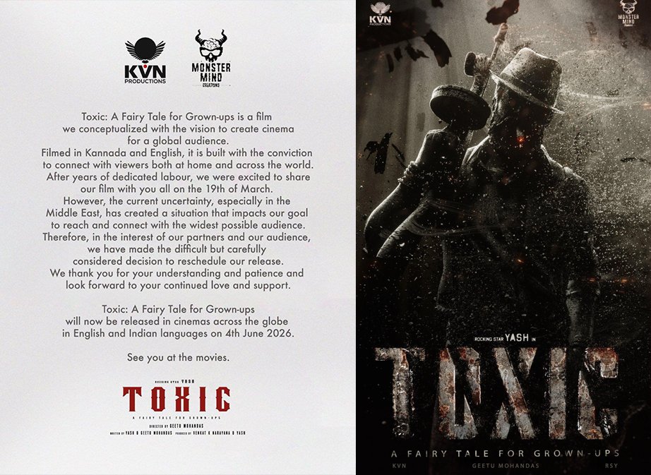 Yash’s Toxic Release Postponed to June 4, 2026 Due to Middle East Tensions