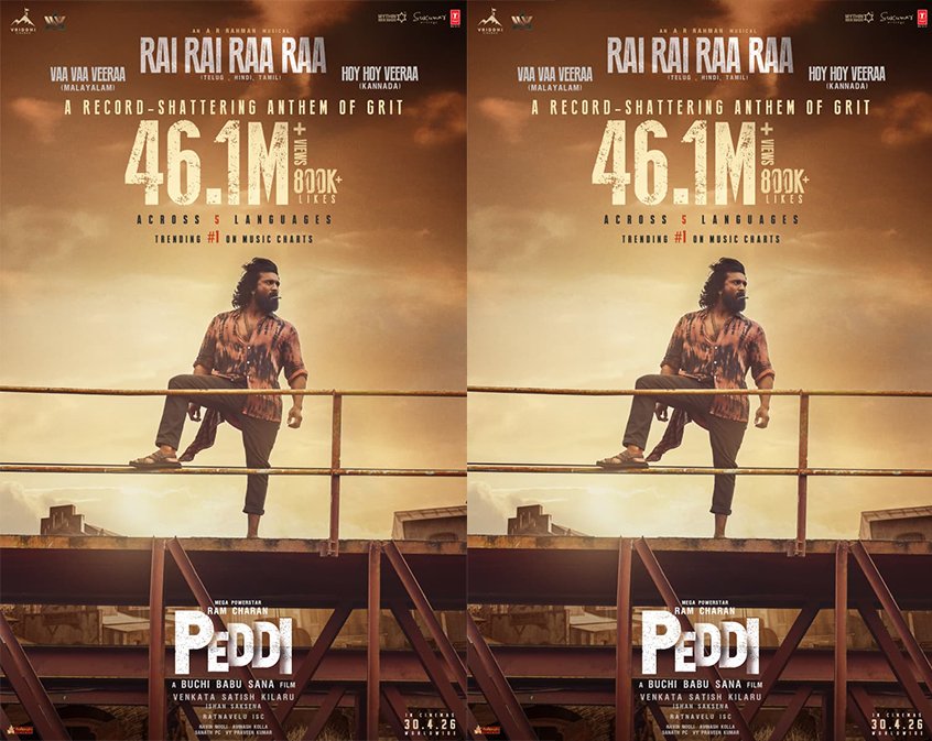 Ram Charan’s Peddi Song Rai Rai Raa Raa Crosses 46 Million Views in 24 Hours